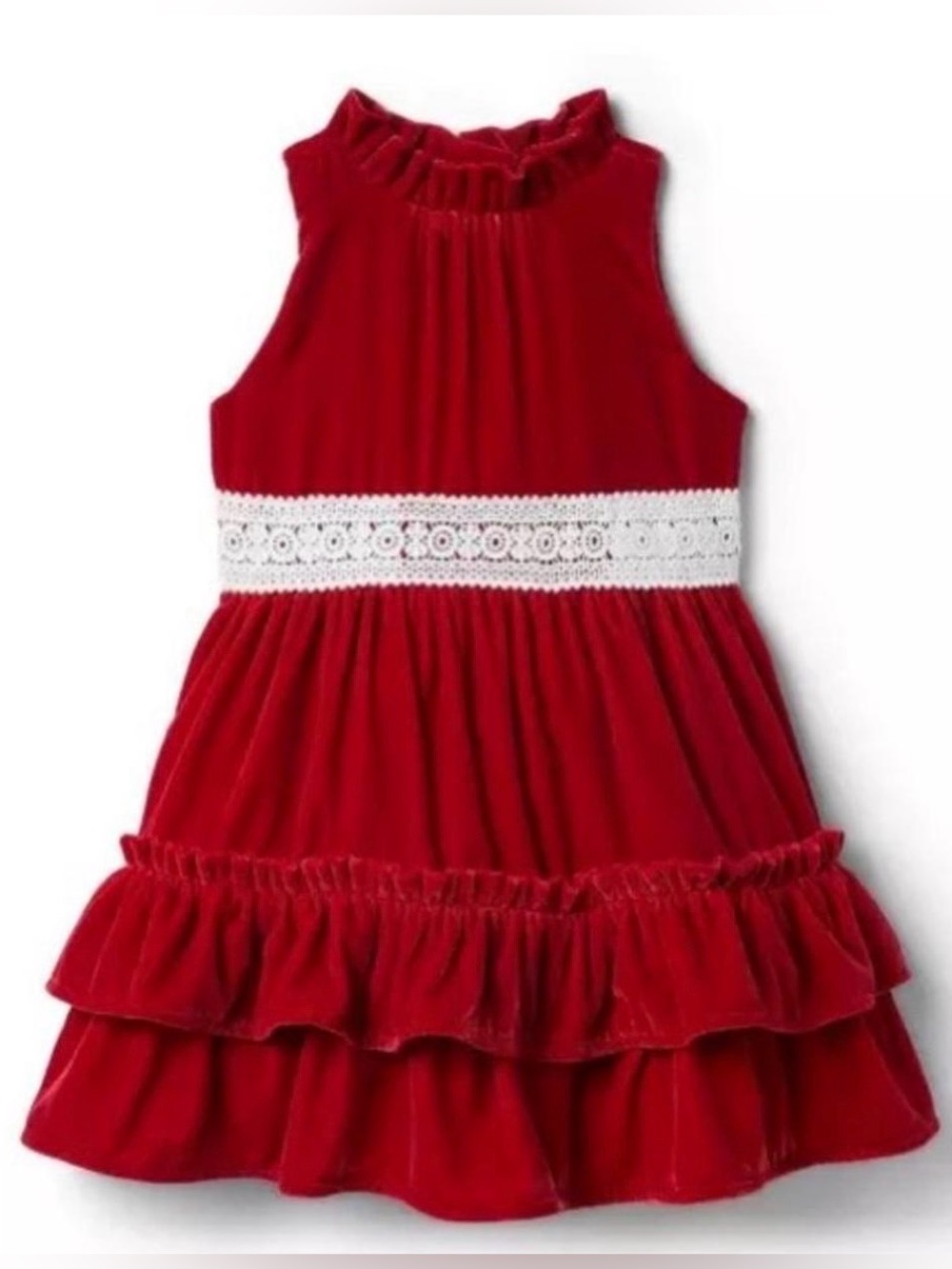 Janie and Jack Red Velvet Dress Girls 4 Christmas Holiday Lace Ruffle